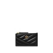 Zwarte Chevron Zip Kaarthouder Portemonnees Tory Burch , Black , Dames