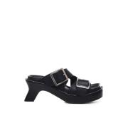 Zwarte Leren Vierkante Tip Sandalen Loewe , Black , Dames