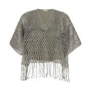 Grijze Cardigan met Franjes en V-Hals Brunello Cucinelli , Gray , Dame...