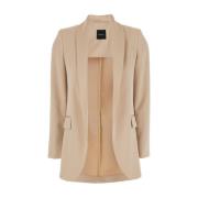 Beige Satin Shawl Neck Blazer Jas Plain Units , Beige , Dames