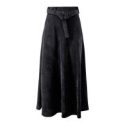 Fluwelen Geribbelde Hoge Taille Rok D.Exterior , Black , Dames