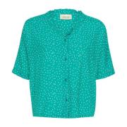 Korte mouw shirt met Pine Dot Cream , Green , Dames