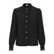 Pofmouw Zwarte Blouse Cream , Black , Dames