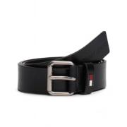 Zwarte leren riem met vierkante gesp Tommy Jeans , Black , Heren