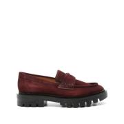 Burgundy Suede Loafers Santoni , Red , Dames