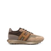 Bruine Suede Nylon Sneaker Streep Hogan , Brown , Heren