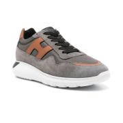 Grijze Suède Nylon Sneaker Leren Hak Hogan , Gray , Heren