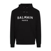 Zwarte Katoenen Hoodie met Logoprint Balmain , Black , Heren