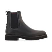 Zwarte Kalfsleren Laarzen Salvatore Ferragamo , Black , Heren