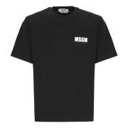 Zwart Katoenen T-shirt met Rubber Logo Msgm , Black , Heren