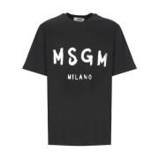 Zwart Katoenen T-shirt met Logo Msgm , Black , Heren