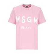 Roze Katoenen T-shirt Ronde Hals Logo Msgm , Pink , Dames