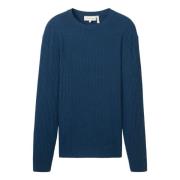 Gestructureerde Crewneck Gebreid Nachtblauw Tom Tailor , Blue , Heren