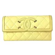 Pre-owned Leather wallets Chanel Vintage , Yellow , Dames