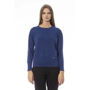 Lange Mouw Crewneck Monogram Trui Baldinini , Blue , Dames