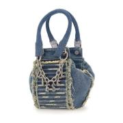 Blauwe Versleten Denim Handtas met Franjedetails Diesel , Blue , Dames