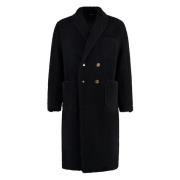 Shearling Lapel Overcoat Leather Lining Thom Browne , Black , Heren