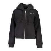 Zwarte Hoodie met Rits en Logo Calvin Klein , Black , Heren