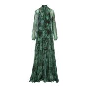 Lange Zijden Jurk Met Groene Malachietprint Roberto Cavalli , Green , ...