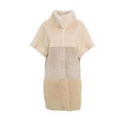 Faux Fur High Collar Coat Bully , Beige , Dames