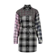 Tartan Patchwork Chemisier Jurk Zwart Msgm , Multicolor , Dames