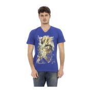 Korte Mouw V-hals T-shirt - Action Trussardi , Blue , Heren