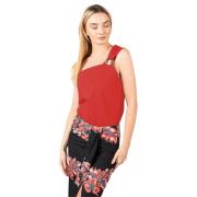 Asymmetrische Katoenen Top met Metalen Ring Pinko , Red , Dames