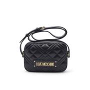 Gewatteerde Schoudertas met Metalen Logo Love Moschino , Black , Dames