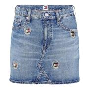 Geborduurde Denim Mini Rok Tommy Hilfiger , Blue , Dames