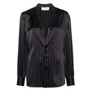 Zijden Gestreepte Pyjama Shirt Zwart Craie Saint Laurent , Black , Dam...