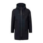 Blauwe Wollen Blend Hooded Jas Herno , Blue , Heren