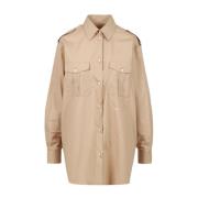 Beige Katoenen Shirt met Schouderembleem Msgm , Beige , Dames