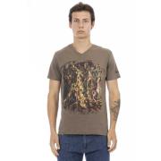 Korte Mouw V-hals T-shirt - Frontprint Trussardi , Brown , Heren