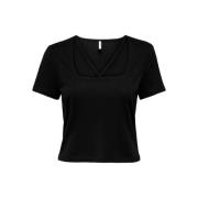 Vierkante hals korte mouwen top Only , Black , Dames