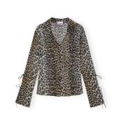 Leopard Print Chiffon Slim Shirt Ganni , Multicolor , Dames