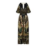 Nefertari Zijden Lange Jurk Camilla , Multicolor , Dames