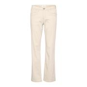 Straight Leg Twill Broek Veergrijs Cream , Beige , Dames