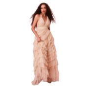 Glitter Tulle Halter Maxi Jurk Loveshackfancy , Beige , Dames