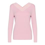 Vrouwelijke Kant V-Hals Top Cream , Pink , Dames