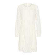 Kanten Jurk met Pofmouwen Cream , White , Dames