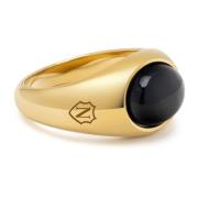 Gold Oval Signet Ring with Black Onyx Nialaya , Yellow , Heren