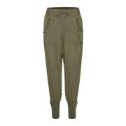 Khaki Elastische Taille Broek Cream , Green , Dames