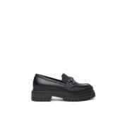 Zwarte leren loafers met metalen klem Nerogiardini , Black , Dames