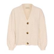 Gebreide Cardigan met Pofmouwen Cream , Beige , Dames