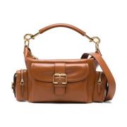 Bruine leren schoudertas met gouden hardware Chloé , Brown , Dames