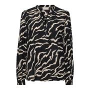 Zebra Print Blouse Top & T-Shirt Kaffe , Black , Dames