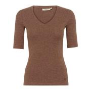 Bruin Puce Melange V-Hals T-Shirt InWear , Brown , Dames