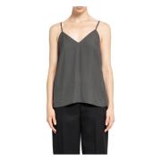 Satin V-Neck Crepe Top TotêMe , Gray , Dames