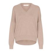 V-hals Gebreide Trui Sandy Grey Melange InWear , Beige , Dames