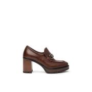 Leren Loafers met Metalen Klem Nerogiardini , Brown , Dames